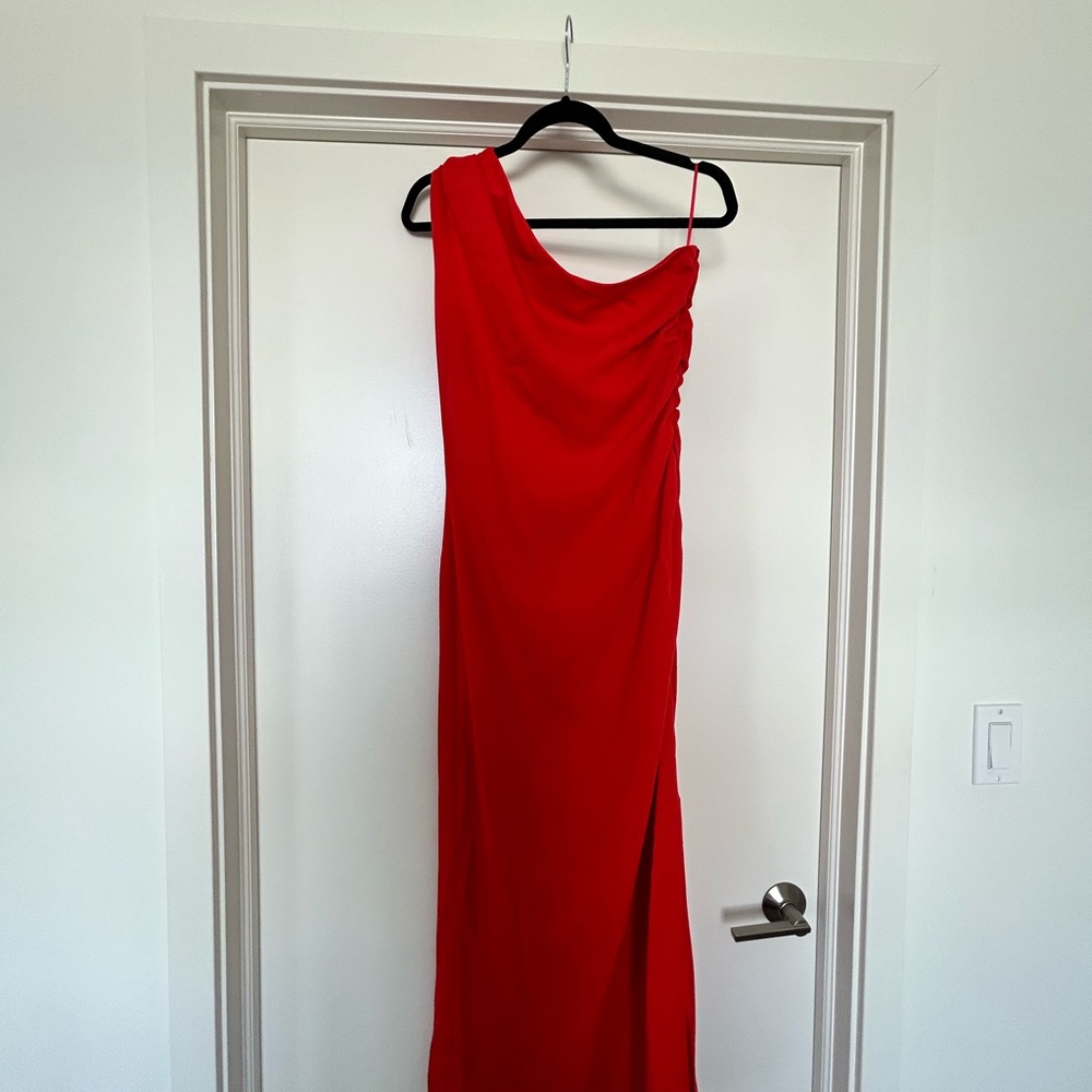 Mango One Shoulder Red Dress